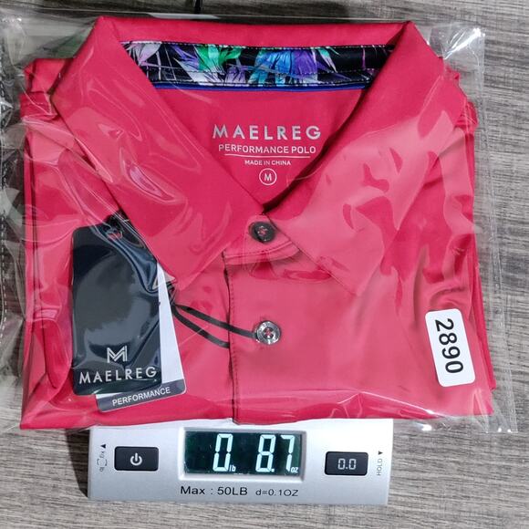 Maelreg Performance Golf Polo Men's MEDIUM Red Wicking UPF30+ Stretch NEW - Picture 12 of 12